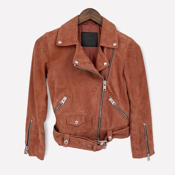 ALLSAINTS‎ Cole Rose Pink Suede Leather Biker Jacket - Picture 2 of 9